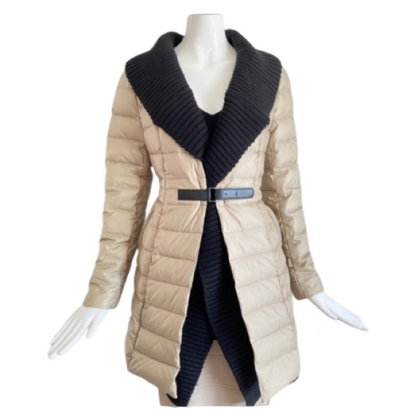 New! On Parle de Vous Paris Champagne Black Knit Shawl Collar Down Coat Sz XS-S - Picture 2 of 16